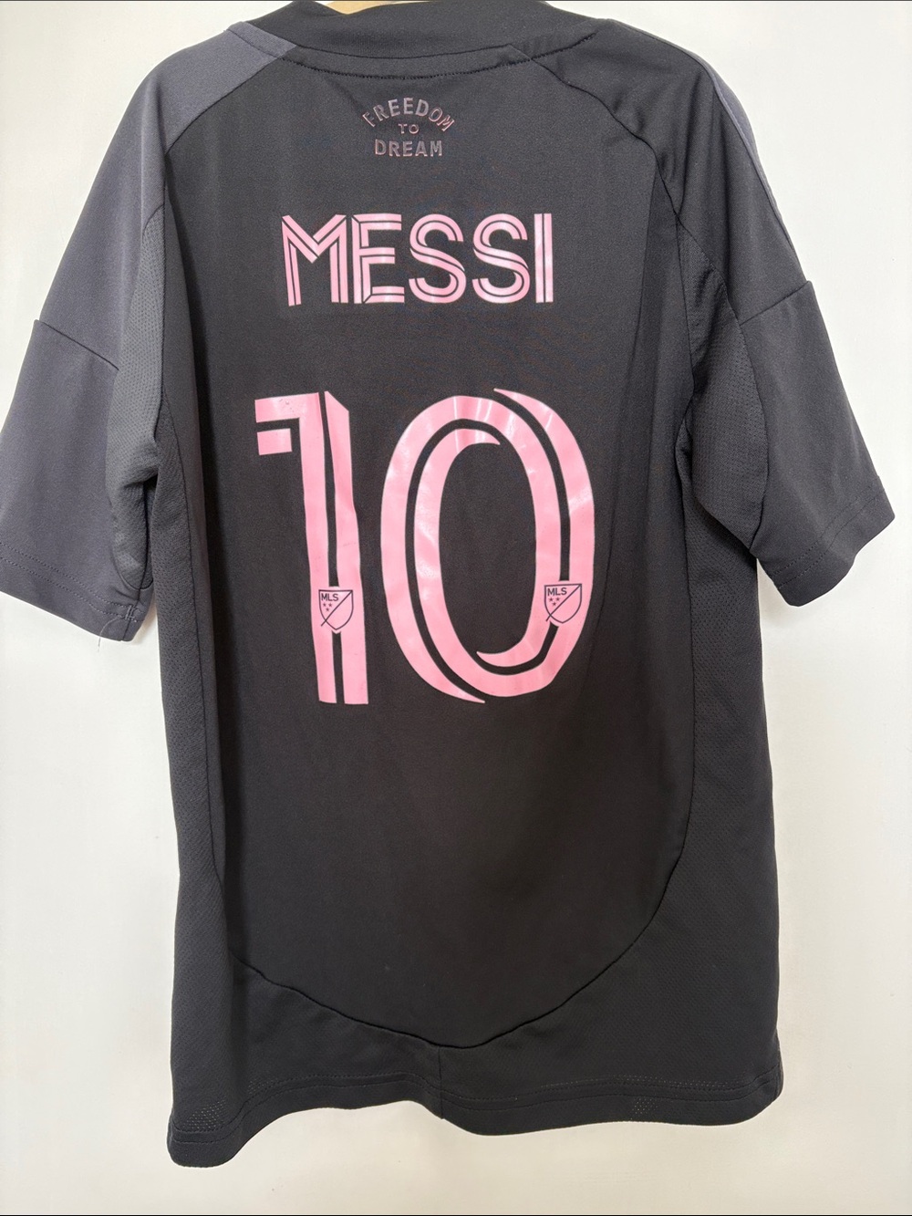 adidas Kids Messi #10 Soccer Jersey in Black with Pink Graphics